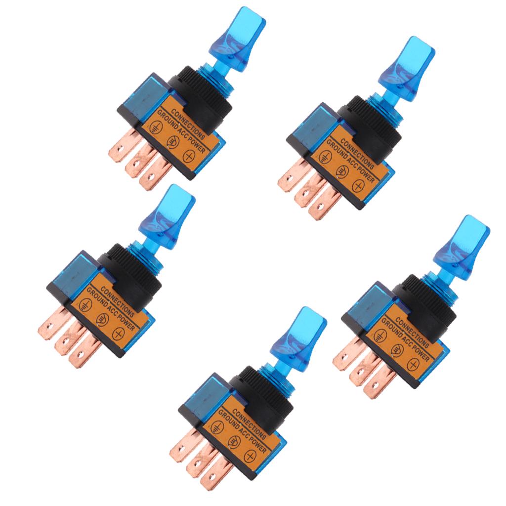 SKAIFALL® 5 Pieces Led On/Off Spst Toggle Switch With Cover Car Boat 12V 20A Blue - Image 3