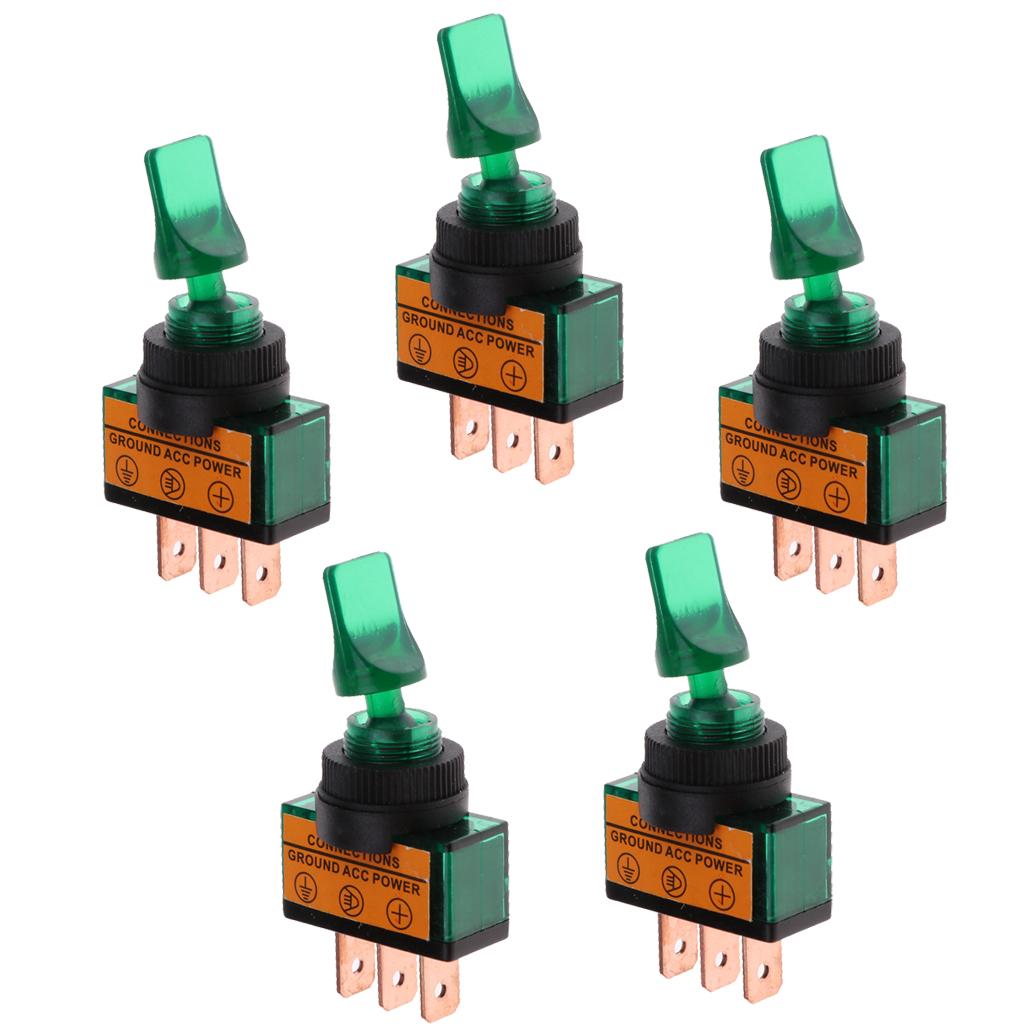 SKAIFALL® 5 Pieces Led On/Off Spst Toggle Switch With Cover Car Boat 12V 20A Green - Image 2