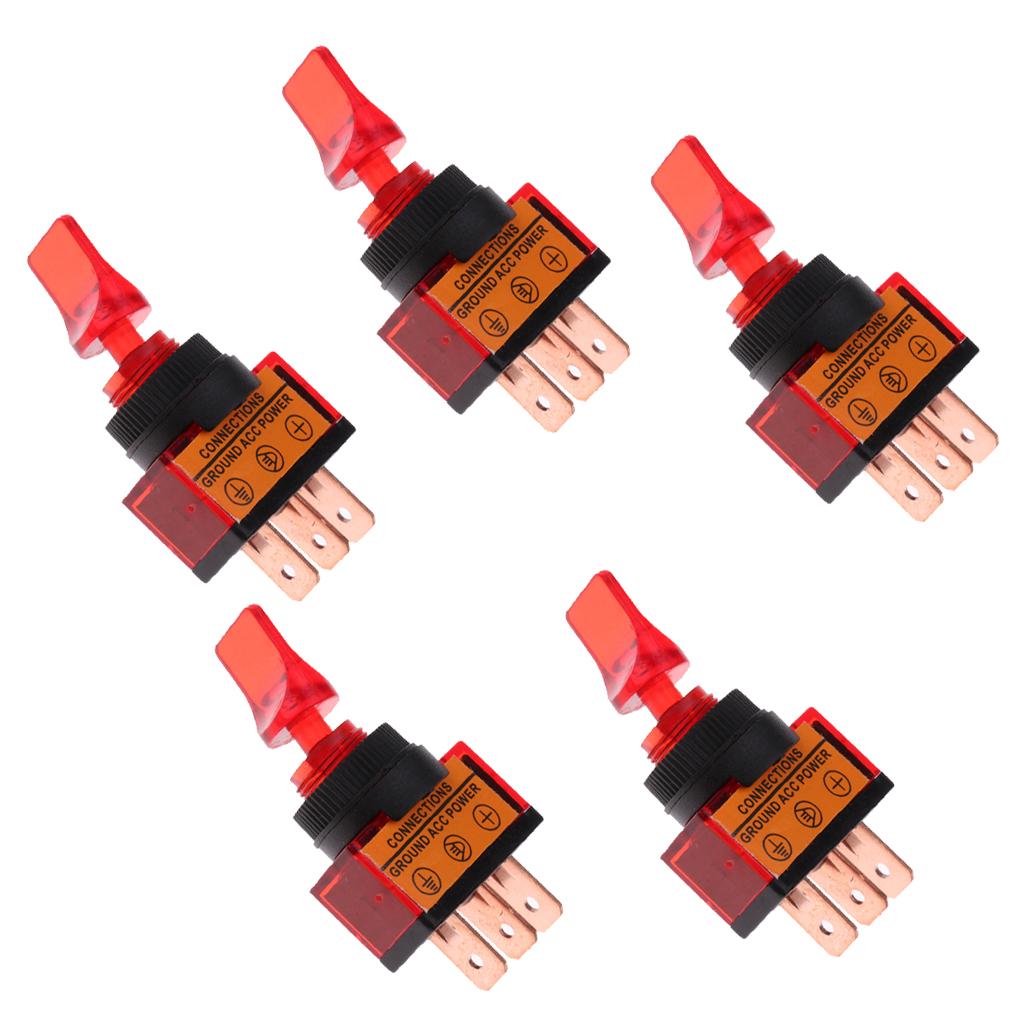SKAIFALL® 5 Pieces Led On/Off Spst Toggle Switch With Cover Car Boat 12V 20A Red - Image 4