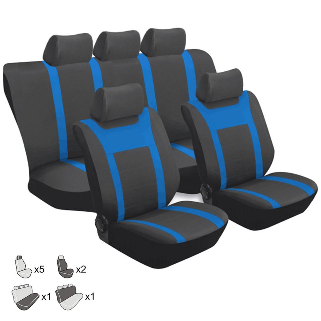 SKAIFALL® 9Pcs Universal Car Seat Covers Breathable Cushion Full Set Black & Blue - Image 5