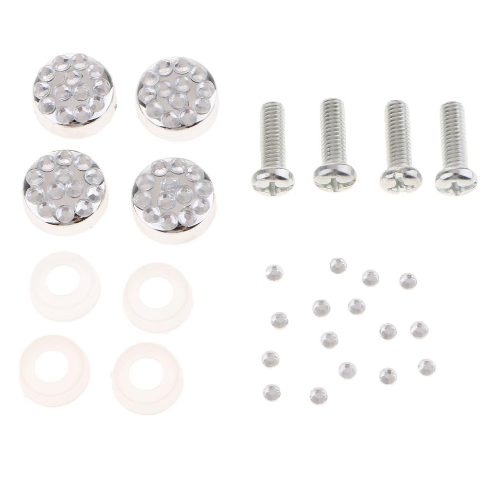 SKAIFALL® Steel License Plate Frame Screws Fasteners + Chrome Screw Caps Set Silver - Image 3