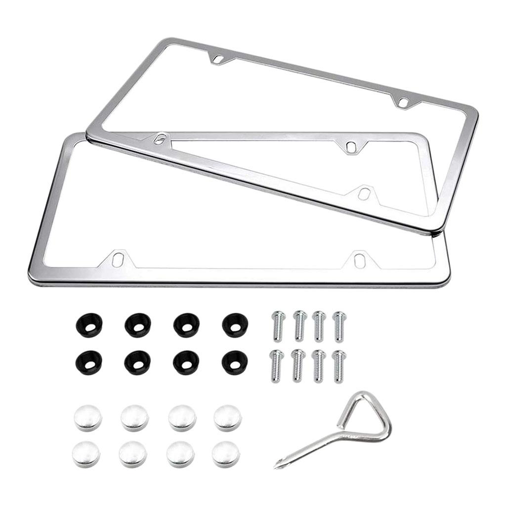 SKAIFALL® 2X Auto License Plate Frames With Screws Caps For Front & Rear Set Silver - Image 2