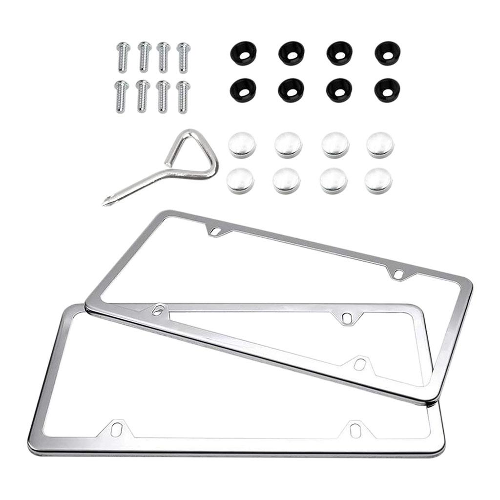 SKAIFALL® 2X Auto License Plate Frames With Screws Caps For Front & Rear Set Silver - Image 4