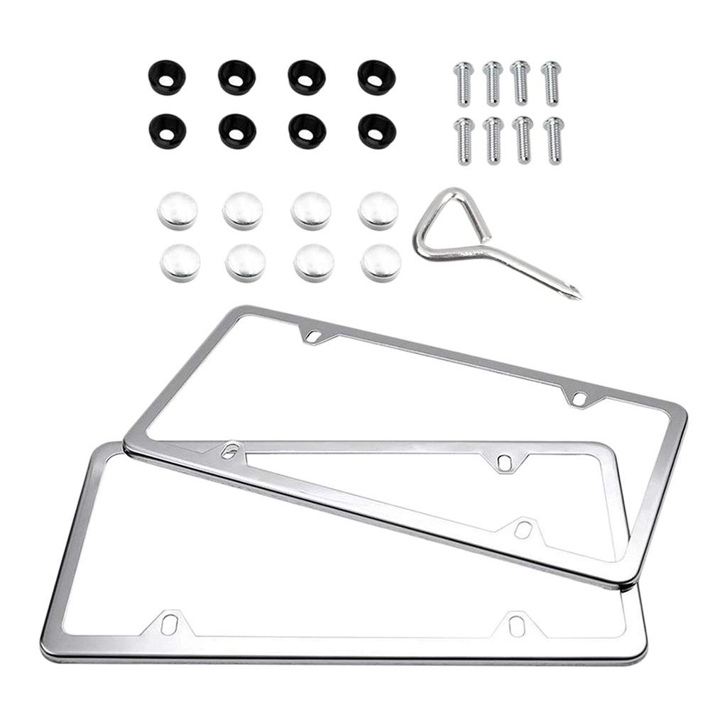 SKAIFALL® 2X Auto License Plate Frames With Screws Caps For Front & Rear Set Silver - Image 5