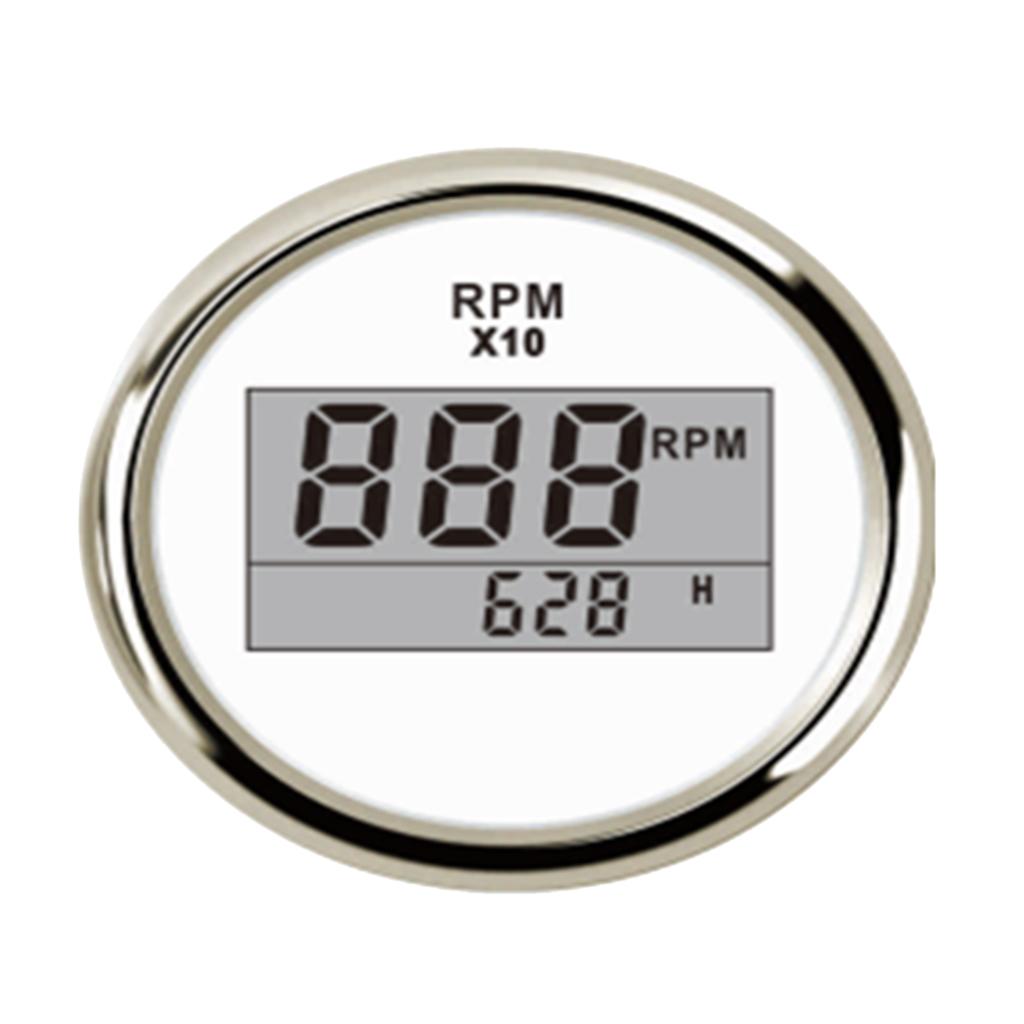 SKAIFALL® 52Mm 2 Digital Display Tachometer Gauge For Marine Boat White Chrome" - Image 2
