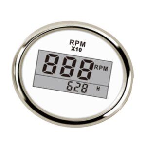 SKAIFALL® 52Mm 2 Digital Display Tachometer Gauge For Marine Boat White Chrome"