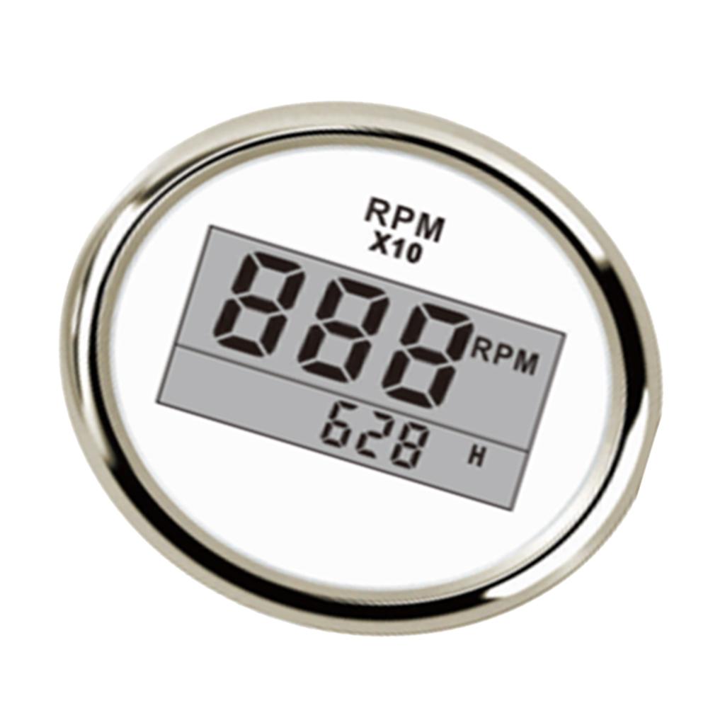 SKAIFALL® 52Mm 2 Digital Display Tachometer Gauge For Marine Boat White Chrome" - Image 4