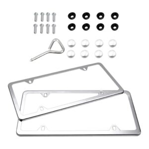 SKAIFALL® 2X Auto License Plate Frames With Screws Caps For Front & Rear Set Silver
