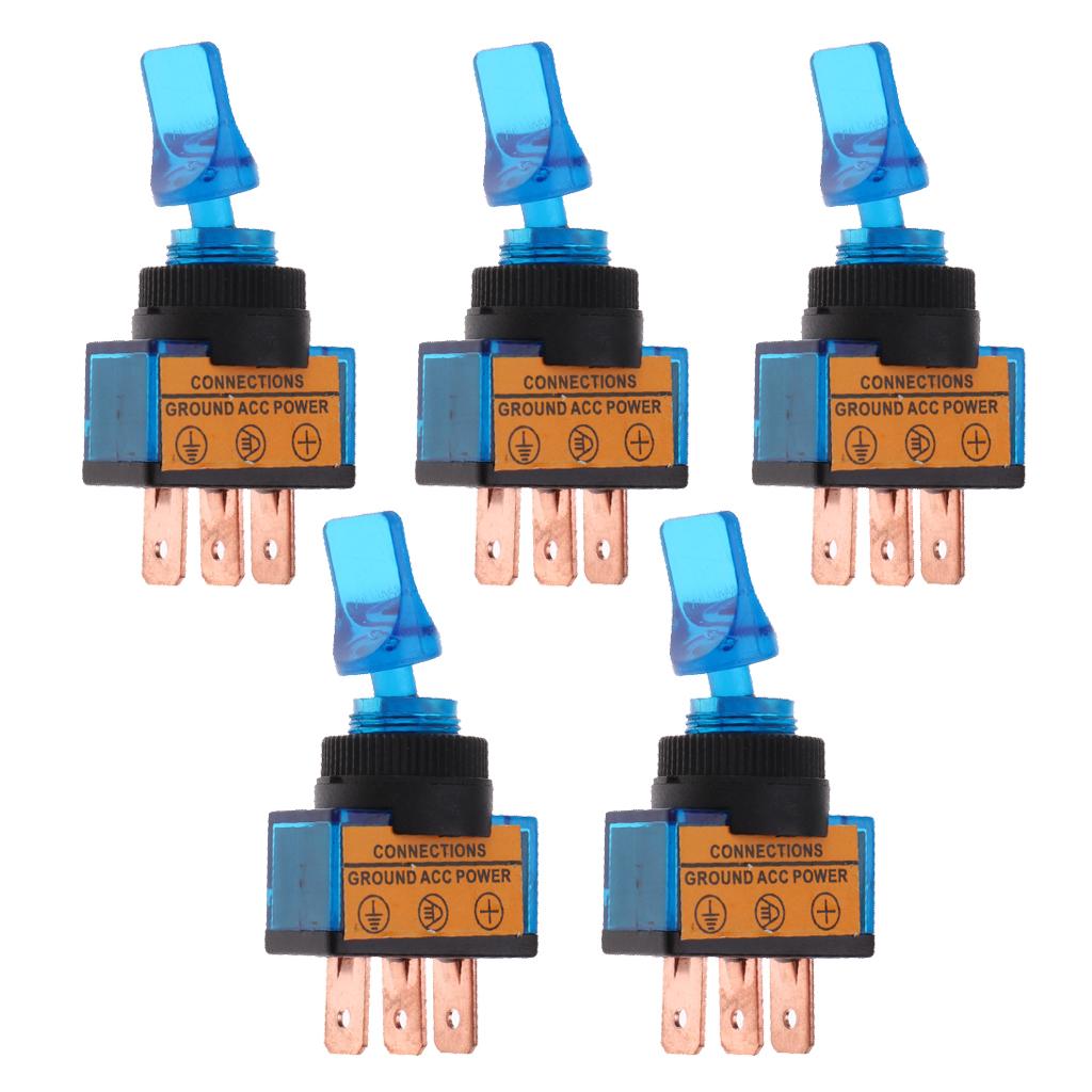 SKAIFALL® 5 Pieces Led On/Off Spst Toggle Switch With Cover Car Boat 12V 20A Blue - Image 5